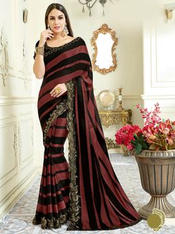 Odette - Black Satin Silk Designer Saree with Unstitched Blouse