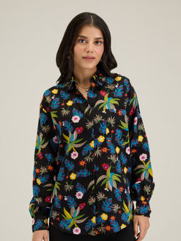 Twenty Dresses by Nykaa Fashion - Black Floral Full Sleeves Oversized Shirt