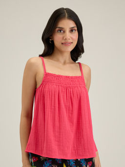 Twenty Dresses by Nykaa Fashion - Pink Solid Square Neck Strappy Top