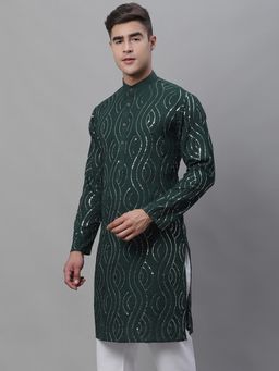 SOJANYA - Men Pure Cotton Dark Green Designer Long Kurta