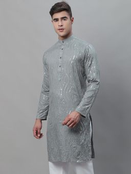 SOJANYA - Men Pure Cotton Grey Designer Long Kurta