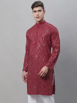 SOJANYA - Men Pure Cotton Maroon Designer Long Kurta