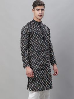 SOJANYA - Men Silk Blend Black Embroidered Kurta