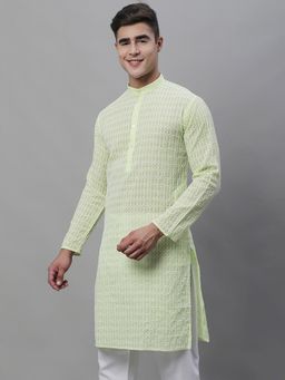 SOJANYA - Men Pure Cotton Green Embroidered Straight Kurta