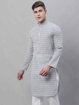SOJANYA - Men Pure Cotton Grey Embroidered Straight Kurta
