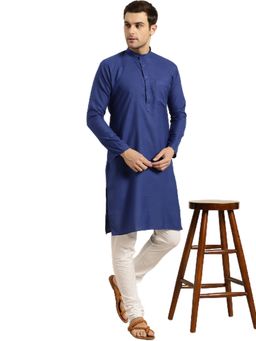 SOJANYA - Men Cotton Solid Straight Fit Royal Blue Long Kurta