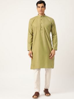 SOJANYA - Men Cotton Solid Straight Fit Green Long Kurta