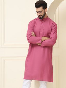 SOJANYA - Men Cotton Solid Straight Fit Pink Long Kurta