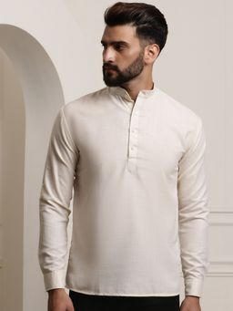 SOJANYA - Men Cotton Plain Solid Cream Short Kurta