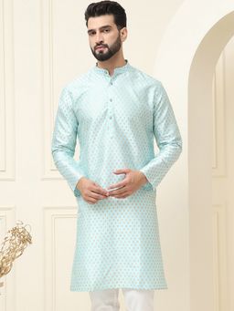 SOJANYA - Men Silk Blend Sky Blue Printed Long Kurta