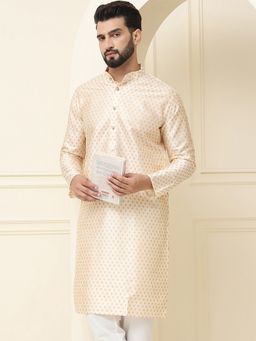 SOJANYA - Men Silk Blend Cream Printed Long Kurta