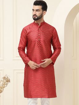 SOJANYA - Men Silk Blend Maroon Printed Long Kurta
