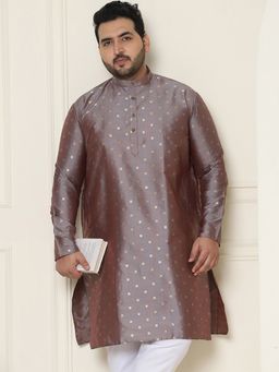 SOJANYA - Men Silk Blend Grey Booti Plus Size Long Kurta