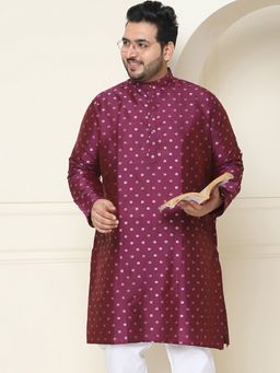 SOJANYA - Men Silk Blend Wine Booti Plus Size Long Kurta