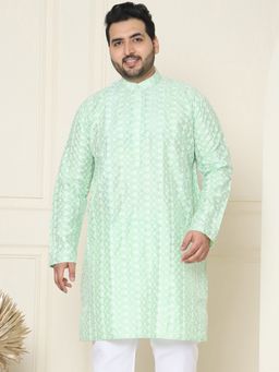 SOJANYA - Men Silk Blend Green Embroidered Plus Size Long Kurta