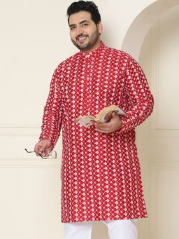 SOJANYA - Men Silk Blend Maroon Embroidered Plus Size Long Kurta