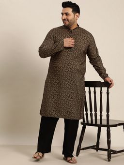 SOJANYA - Men Cotton Brown Printed Plus Size Long Kurta