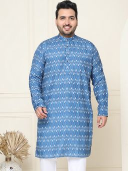 SOJANYA - Men Cotton Blue Printed Plus Size Long Kurta