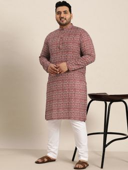 SOJANYA - Men Cotton Brown Printed Plus Size Long Kurta
