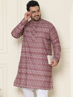 SOJANYA - Men Cotton Brown Printed Plus Size Long Kurta