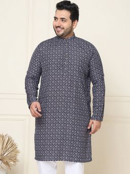 SOJANYA - Men Cotton Navy Blue Printed Plus Size Long Kurta