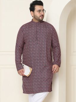 SOJANYA - Men Cotton Wine Printed Plus Size Long Kurta
