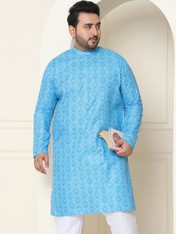 SOJANYA - Men Cotton Blend Blue Printed Plus Size Long Kurta