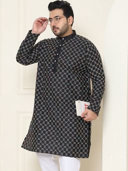 SOJANYA - Men Black Silk Blend Embroidered Plus Size Long Kurta