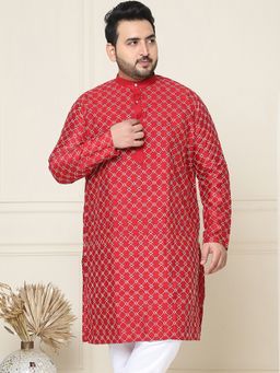 SOJANYA - Men Maroon Silk Blend Embroidered Plus Size Long Kurta
