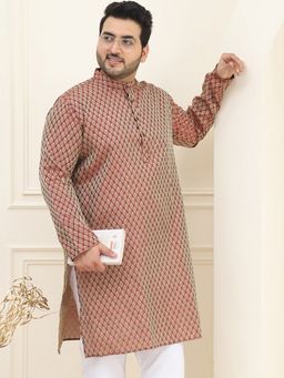 SOJANYA - Men Silk Blend Maroon Self Design Plus Size Long Kurta