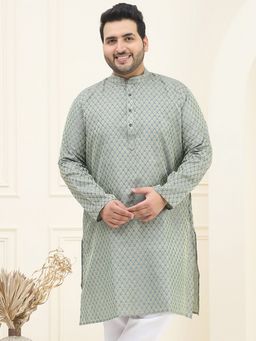 SOJANYA - Men Silk Blend Teal Self Design Plus Size Long Kurta