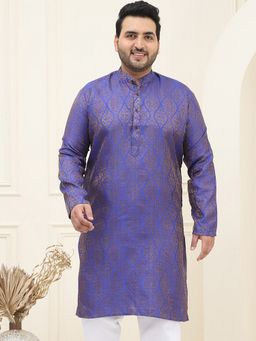 SOJANYA - Men Jacquard Silk Blue Plus Size Long Kurta