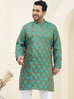 SOJANYA - Men Jacquard Silk Olive Self Design Plus Size Long Kurta