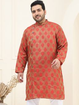 SOJANYA - Men Jacquard Silk Red Self Design Plus Size Long Kurta