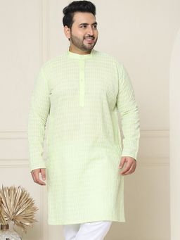 SOJANYA - Men Pure Cotton Green Embroidered Plus Size Kurta