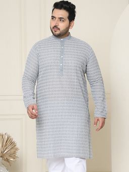 SOJANYA - Men Pure Cotton Grey Embroidered Plus Size Kurta