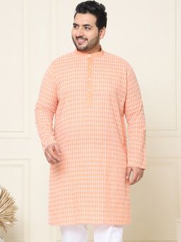SOJANYA - Men Pure Cotton Peach Embroidered Plus Size Kurta
