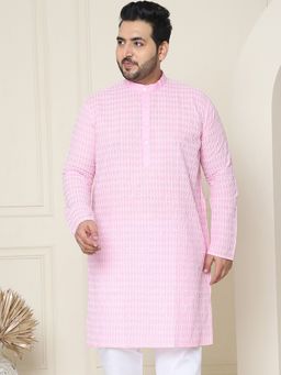 SOJANYA - Men Pure Cotton Pink Embroidered Plus Size Kurta