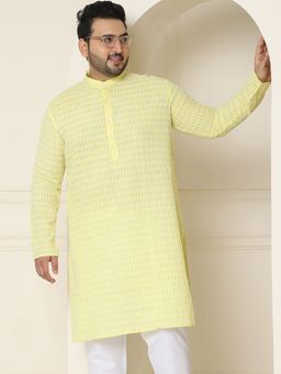 SOJANYA - Men Pure Cotton Yellow Embroidered Plus Size Kurta