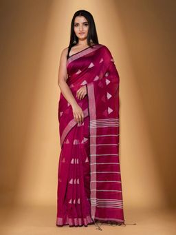 Beatitude - Magenta Blended Cotton Woven Saree with Unstitched Blouse