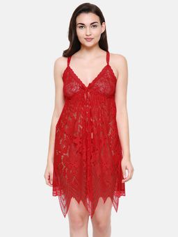 FashionRack - Women Lace Self Design Maroon Babydoll (Set of 2)