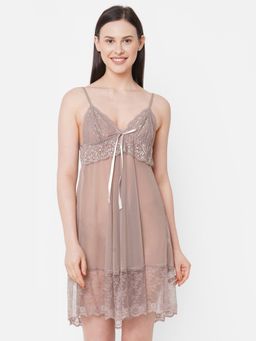 FashionRack - Women Net Self Design Taupe Babydoll (Set of 2)