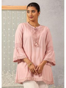 Lakshita - Pink Mandarin Neck Bell Sleeves Tunic