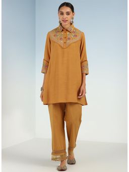 Lakshita - Women Mustard Embroidered Classic Collar Tunic