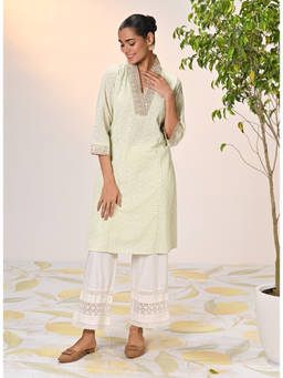 Lakshita - Mint Green Embroidered Georgette Kurta