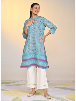 Lakshita - Blue Printed Chanderi Kurta