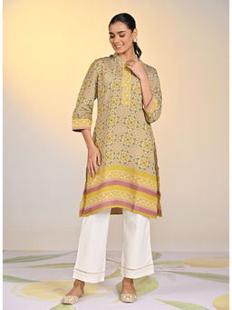 Lakshita - Beige Printed Chanderi Kurta