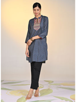 Lakshita - Stone Blue Printed Chanderi Kurti