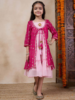 PSPeaches - Pink Embellished Fit & Flare Midi Dress With Jacket (Set of 2)