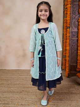 PSPeaches - Navy Blue Embellished Fit & Flare Midi Dress With Jacket (Set of 2)